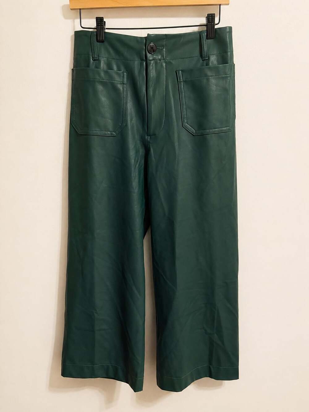 Maeve The Colette Faux Leather Crop Wide-Leg Pants Green Size 28